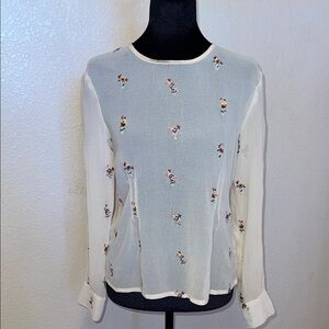 Topshop Ivory Sheer Floral-Embroidered Blouse